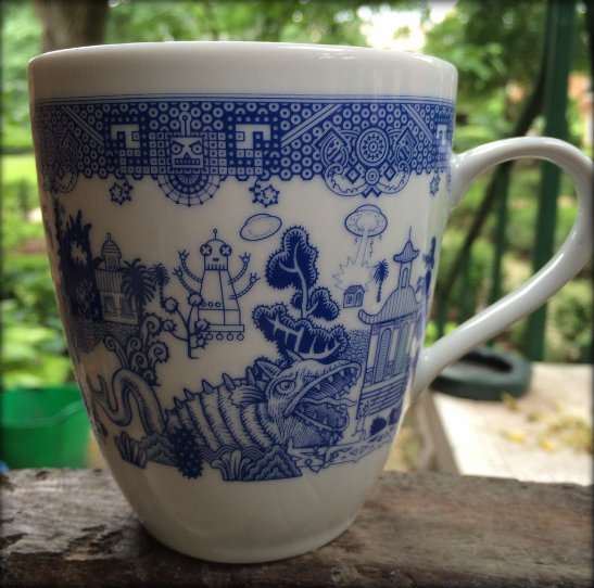 Blue Willow Dishes, Delft Blue, Porcelain Chinaware, Unique Cool Coffee Mugs Calamityware: Things Could Be Worse (Set of 4), Single 12-oz Mug